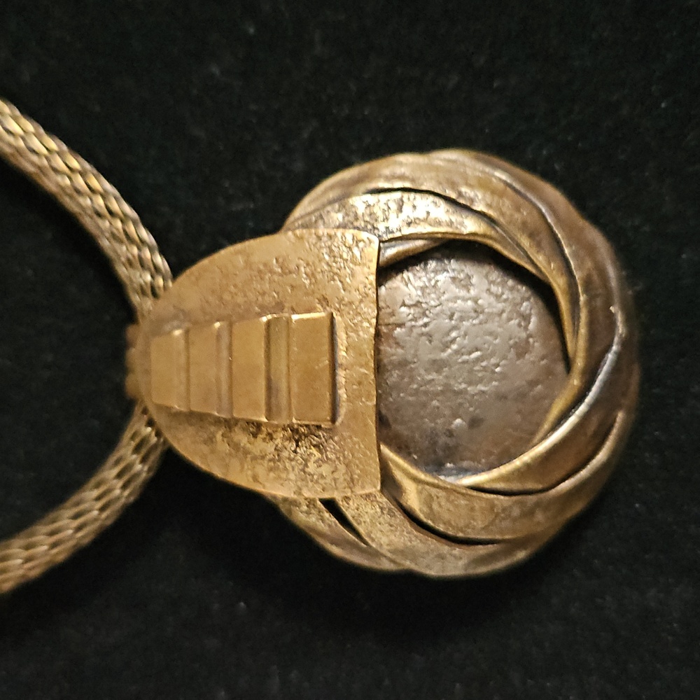 Mariorie Baer SF Mixed Metal Modernist Necklace w Original Raw Brass Chain